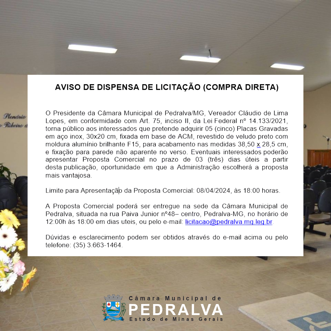 Aviso de Dispensa de Licitação nº 1/2024 - Compra Direta