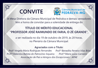 Câmara Municipal realizará sessão solene para entrega do Título de Mérito Educacional "Prof. José Raimundo de Faria, o Zé Grande"