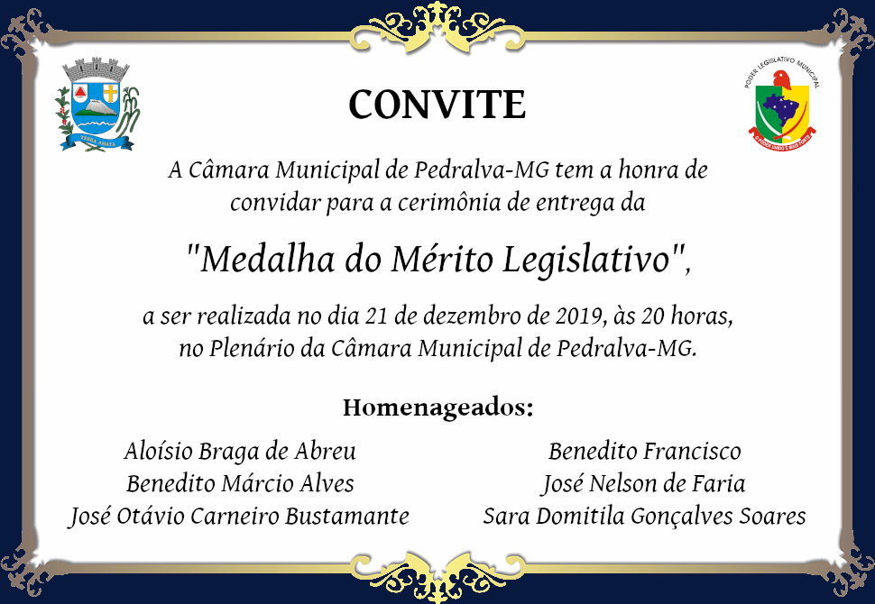 Câmara realizará sessão solene para entrega da Medalha do Mérito Legislativo