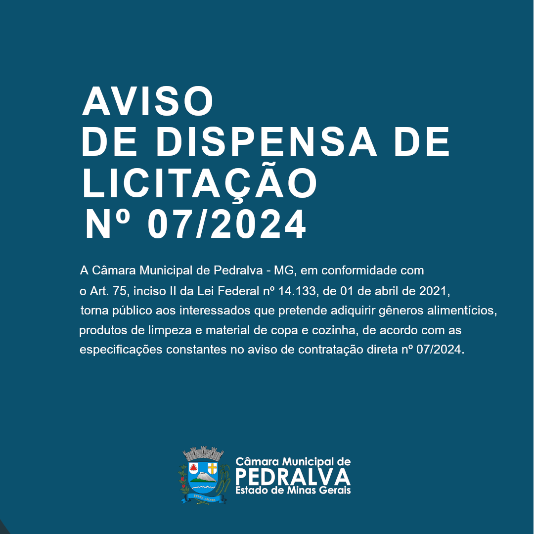 Dispensa de Licitação - Gêneros alimentícios, produtos de limpeza e material de copa e cozinha