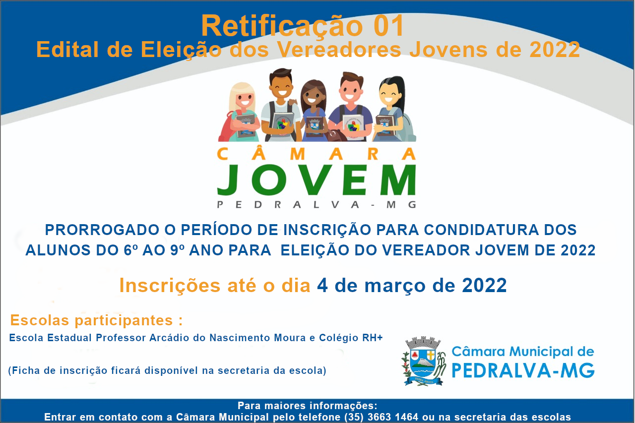 Processo de Eleição dos Vereadores Jovens de 2022- Retificação do Edital