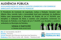 Regulamentação das feiras e eventos comerciais e do comércio ambulante é tema de audiência pública nesta quinta-feira.